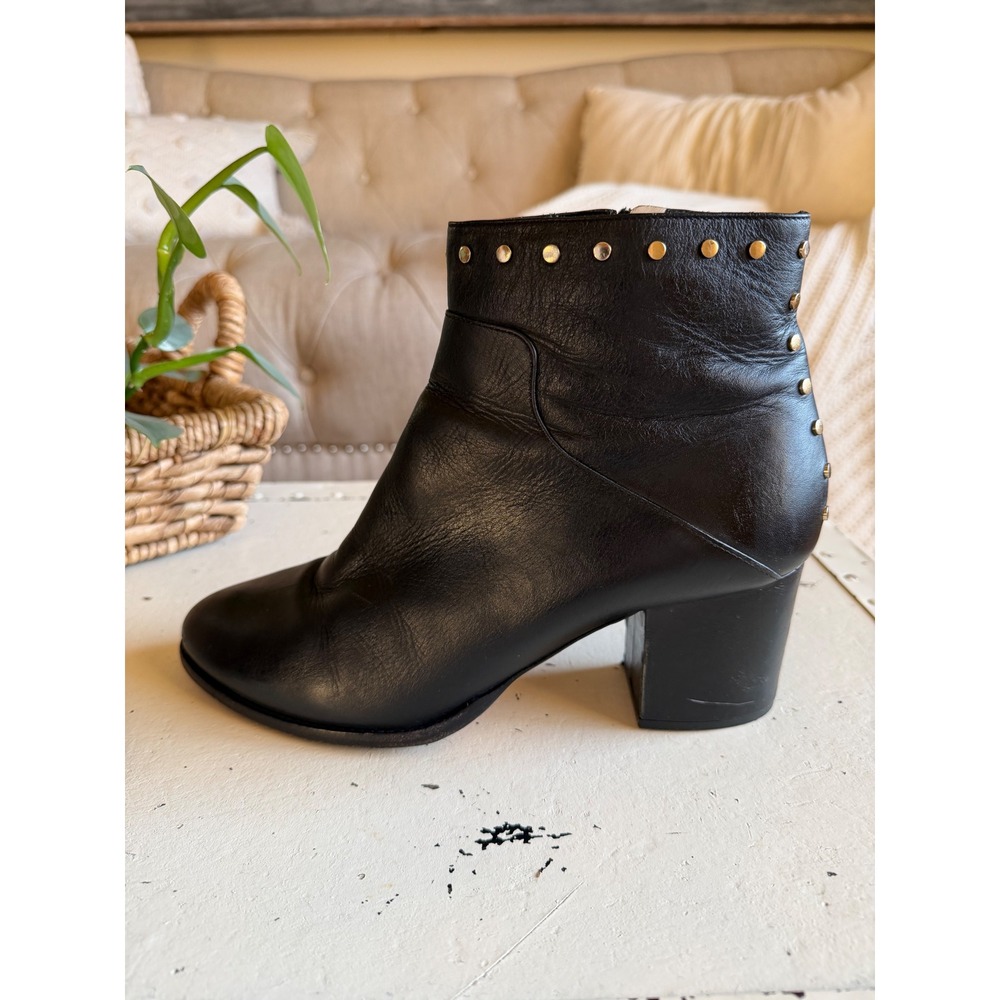 JIMMY CHOO Ankle Boots Black Studded Leather Block Melvin Women's Size 41 1/2 - Picture 7 of 16
